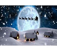 CORFOTO 4.6x3m Fabric Giant Full Moon Santa Sleigh Reindeer Snowy Tiny Houses Snow Pine Hills Backdrop Magical Christmas Night Portrait Photography Background Photo Booth