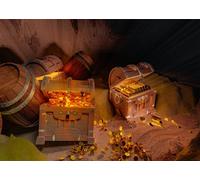 CORFOTO 5.2x3m Fabric Backdrop Pirate Treasure Cave with Gold Coins, Bars and Old Wooden Chests for Adventure and Fantasy Photography