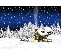 CORFOTO 5.2x3m Fabric Cartoon Snowy Cabin Color Xmas Tree Snow Pine Forest Falling Snow Backdrop Winter Christmas Portrait Photography Background Photo Booth