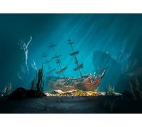 CORFOTO 5.2x3m Fabric Underwater Sunken Pirate Ship Treasure Gold Seaweed Blue Cave Backdrop Ocean Adventure Portrait Photography Background