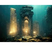 CORFOTO 5.2x3m Lost Underwater City Photo Backdrop Fantasy Ancient Civilization Buildings Legend City Sunken Under The Water Photography Background Halloween Photo Shoot Props