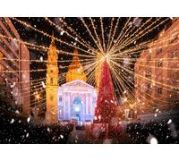 CORFOTO 5.2x3m Saint Stephen Basilica Christmas Backdrop Budapest Christmas market Night Landscape Photography Background Festive Lights Xmas Tree Photo Backdrops New Year Portrait Photo Booth