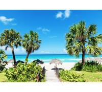 CORFOTO 5.2x3m Summer White Sand Beach Photo Backdrop Seaside Beach Background Seaside Resort Blue Sky White Cloud Wedding Banner Landscape Seascape Wallpaper Photo Booth