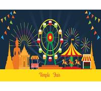 CORFOTO 5.2x3m Temple Fair Backdrop Southeast Asian Festival Decor Ferris Wheel Carousel Background Cultural Event Supplies Folk Festival Photo Booth Banner Temple Fair Party Decoration