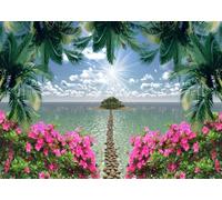 CORFOTO 5.2x3m Tropical Island Backdrop Coconut Palm Blue Sky White Cloud Nature Summer Flowers Photography Background Kids Adults Wedding Photo Studio Props