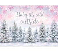 CORFOTO 5x4FT Fabric Pink Snow Forest Baby Shower Backdrop | Sweet Snow Forest Baby Shower Background Baby Shower Party Party Decorations Banner Photo Booth Props Customizable