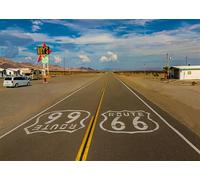CORFOTO 6x3m Route 66 Roy's Motel Backdrop Fabric Desert Road and Vintage Sign Pattern American Road Trip Theme Background for Retro Events and Photo Booths