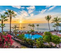 CORFOTO 6x3m Spain Tenerife Sunset Landscape Backdrop Seaside Tourist Resort Hotel Palm Trees Swimming Pool Photography Backdrops Travel Vacation Portrait Photo Booth