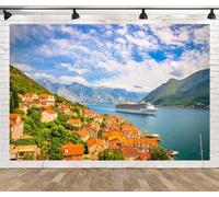 CORFOTO 6x4ft Kotor Panorama Photo Backdrop Beautiful Mediterranean Landscape Nature Scenery Backdrops European Town Cruise Ship Photography Background Travel Portrait Photoshoot
