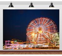CORFOTO 7x5ft Amusement Park Backdrop Amusement Park Ferris Wheel Backdrop for Photography Night Ferris Wheel and Roller Coaster Fantasy Park Background Photo Studio Props
