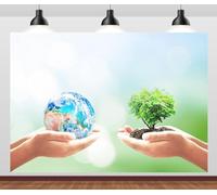 CORFOTO 7x5ft Earth Day Concept Backdrop Holding The Earth in Hands Environmental Protection Publicity Backdrop Green Environmental Protection Concept Backdrop School Event Kids Party Decor
