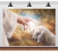 CORFOTO 7x5ft Fabric God Reaching Out to Lost Sheep Backdrop Religious Conceptual Theme Background for Religious Jesus Church Event Decorations Jesus Christ Photo Props