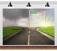 CORFOTO 7x5ft Fabric Highway to Heaven Backdrop Heaven and Hell Background Fork in The Road Photo Background Jesus Christ Religious Church Event Easter Party Decor Photo Prop