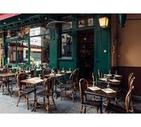 CORFOTO 7x5ft Fabric Paris Street Backdrop Vintage France Style Cafe Shop with Chair Table Paris Cityscape Background French Theme Party Decorations Photo Booth Studios Prop