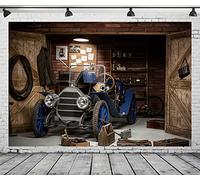 CORFOTO 7x5ft Fabric Retro Car Garage Backdrop Vintage Car Repair Shop Photography Background Wooden Door Brick Wall House Backdrop for Kids Artistic Portraits Adults Men Photo Booth Studio Props