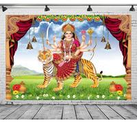 CORFOTO 7x5ft Indian God Backdrop India Pooja Sheran Wali MATA Rani MATA Ji Traditional Hindu God Background for Deevali Ganesha Indian Festival Party Decorations Photo Booth Props Fabric