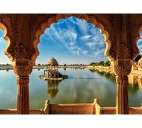 CORFOTO 7x5ft Indian Temple Backdrop Old Indian Temple Background For Photography Jaisalmer Temple Arches Lake Landscape Backdrop Indian Landmark Religious Travel Portrait Photo Booth