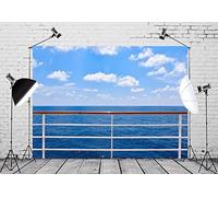 CORFOTO 7x5ft Ocean Cruise Ship Backdrop Fabric Blue Sky Travel Ship Deck Railings Fence Photo Backdrop Summer Sea Cruise Ship Cruise Theme Party Decorations Supplies Photo Studio