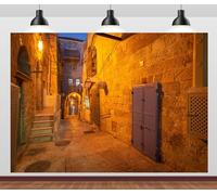 CORFOTO 7x5ft Old City Jerusalem Backdrop Israel Holy City Street Stone Buildings Ancient Ruins Night Alleyway Background for Biblical Jerusalem Party Decorations Adults Church Photoshoot Props