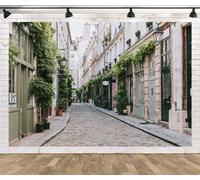 CORFOTO 7x5ft Paris Streetside Backdrop French European Style Town Streets Photography Backdrop Green Grass Wall Corner Shop Paris Theme Party Decorations France Travel Photoshoot