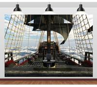CORFOTO 7x5ft Pirate Sailing Boat Backdrop Pirate Ship Wooden Deck Photo Background Ocean Nautical Pirates Background Pirate Theme Birthday Party Decorations Photo Booth