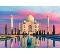 CORFOTO 7x5ft Taj Mahal Backdrop - Pink Cloud Landscape - Indian Travel Wedding Photo Booth Studio Backdrop - Polyester Material - Ideal for Weddings, Parties, Festivals
