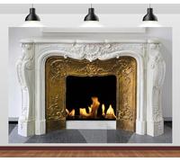 CORFOTO 7x5ft White Marble Fireplace Backdrop Interior European Style Stone Fireplace Photo Backdrop Winter Christmas Fireplace Photography Background Home Decor Photo Booth