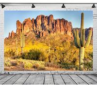 CORFOTO 8x6ft Desert Mountain Backdrops for Photography Arizona Desert Backdrop Saguaro Cactus Nature Landscape Western Party Decor Wilderness Hiking Background Photo Video Shoot