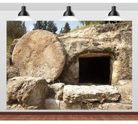 CORFOTO 8x6ft Fabric Empty Tomb of Jesus Backdrop He is Risen Jesus Resurrection Background for Religious Christian Church Decor Easter Scene Photo Props