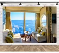 CORFOTO 8x6ft luxury Cruise Interior Backdrop Cruise Ship Sofa Window Bedroom Photography Background Cruise Theme Party Portrait Background Travel Photo Backdrop Studio Photoshoot
