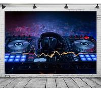 CORFOTO 9x6ft Fabric Dj Mixer with Headphones Backdrop Photography Dj Sound Equipment in Dark Background Musical Dance Disco Party Decorations Live Concert Stage Photoshoot Booth Studio Props