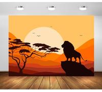 CORFOTO African Lion Backdrop Fabric Sunset View Wild Animals Majestic Lion Photography Background for Jungle Safari Themed Birthday Party Decorations Events Photo Booth Studio Props