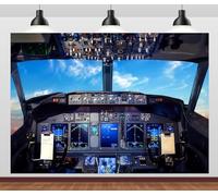 CORFOTO Airplane Cockpit View Backdrop Fabric 7x5ft Jet Aircraft Cruising Passenger Airliner Cabin Background for Boeing Flight Plane Theme Party Decor Pilot Photoshoot Props