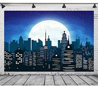 CORFOTO Cartoon Super City Backdrop for Super City Themed Party Supplies Skyline City Background Kids Boys Birthday Banner Urban Night Moon City Buildings Backdrops Super City Photo Studio