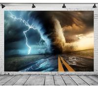 CORFOTO Cloudy Sky Thunder-Storm Backdrop Fabric 4.6x2.5m Farmland Fields Tornado Hurricane Dark Storm Tornado Background for Bad Weather Disaster Party Decorations Halloween Themed Photoshoot Props