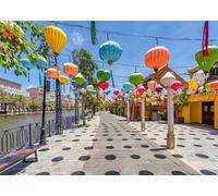 CORFOTO Fabric 1.5x1.2m Colorful Lantern Street Backdrop Vietnamese Hoi An Riverwalk Asian Festival Scene Photography Background for Lunar New Year Travel Party Photo Props