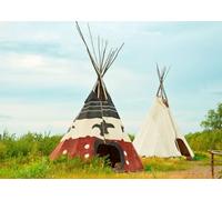 CORFOTO Fabric 1.5x1m Native American Tipi Backdrop Traditional Painted Teepee Prairie Scene Photography Background for Cultural Camping Party Photo Props