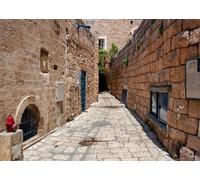 CORFOTO Fabric 1.5x1m Old City Alley Backdrop Jerusalem Stone Walls Cobblestone Path Ancient Middle Eastern Street Photography Background for Travel Historical Party Photo Booth Props