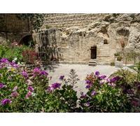 CORFOTO Fabric 1.8x1.2m Jerusalem Garden Backdrop Stone Wall Colorful Flowers Biblical Courtyard Nature Scene Photography Background for Religious Wedding Party Photo Props