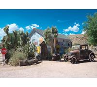 CORFOTO Fabric 1.8x1.2m Route 66 Desert Backdrop Vintage Ghost Town Old Car Cacti Southwest Scene Photography Background for Western Wedding Travel Party Photo Props