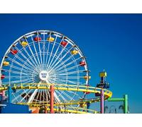 CORFOTO Fabric 1.8x1.2m Santa Monica Pier Backdrop Ferris Wheel Amusement Park Pacific Ocean Coastal Scene Photography Background for Kids Birthday Summer Beach Party Photo Booth Props