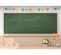 CORFOTO Fabric 10x6.5ft School Backdrop Photography Classroom Interior Blackboard Wooden Wall Kindergarten Middle School Students Online Learning Virtual Scene Photo Video Course Background Props