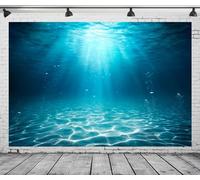 CORFOTO Fabric 15x10ft Blue Sea Underwater Backdrop Under The Sea Sunlight Seascape Background Through Water Surface Seabed Bubbles Background for Undersea Party Decor Mermaid Birthday Banner