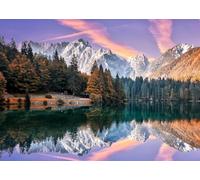 CORFOTO Fabric 2.1x1.5m Alpine Lake Reflection Backdrop Mirror Lake with Snow-Capped Mountains and Autumn Forest at Sunset Photography Background for Mountain Landscape Themed Party Photo Props