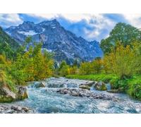 CORFOTO Fabric 2.1x1.5m Alpine Mountain River Backdrop Crystal Clear Stream Autumn Forest Landscape Scene Photography Background for Nature Wedding Adventure Party Photo Props