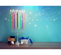 CORFOTO Fabric 2.1x1.5m Hanukkah Menorah Backdrop Glowing Candles Photography Background for Jewish Theme Party Decorations Festival Photo Shoot Props