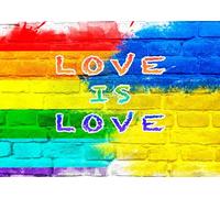CORFOTO Fabric 2.1x1.5m Rainbow Brick Wall Backdrop Love is Love Photography Background for LGBTQ+ Theme Party Decorations Inclusivity Photo Shoot Props