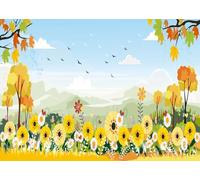 CORFOTO Fabric 2.7x1.8m Autumn Sunflower Field Backdrop Fall Leaves Mountain Landscape Nature Scene Photography Background for Thanksgiving Harvest Party Photo Props