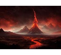 CORFOTO Fabric 2.7x1.8m Erupting Volcano Backdrop Lava Flow Apocalyptic Landscape Scene Photography Background for Fantasy Game Party Photo Props