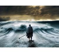 CORFOTO Fabric 2.7x1.8m Moses Parting Red Sea Backdrop Divine Waters Photography Background for Religious Theme Party Decorations Biblical Photo Shoot Props